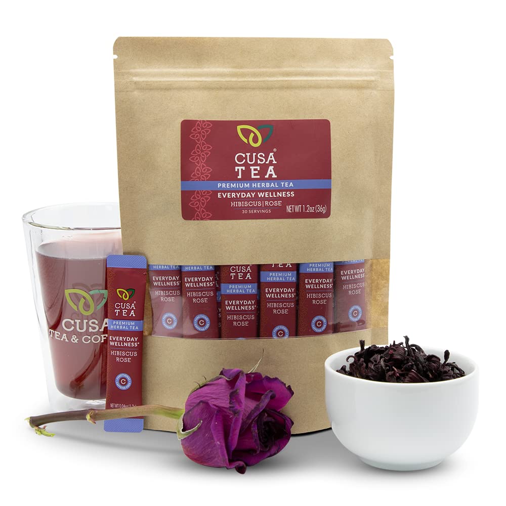 Cusa Tea & Coffee | Everyday Wellness Herbal Tea | Premium Caffeine Free Instant Tea | Hot & Iced Tea with No Added Sugar (30 Single Servings)