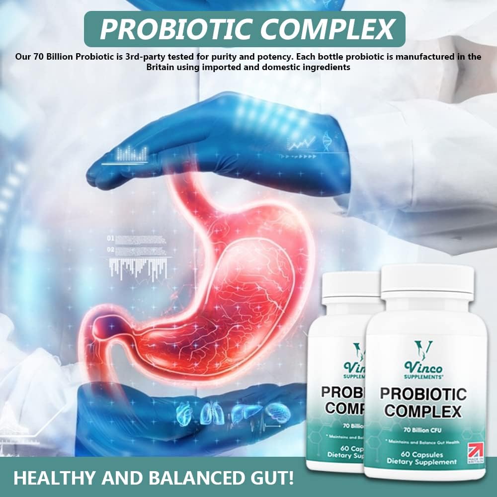 Vinco Probiotics Complex 70 Billion CFU - 60 Vegan High Strength Probi