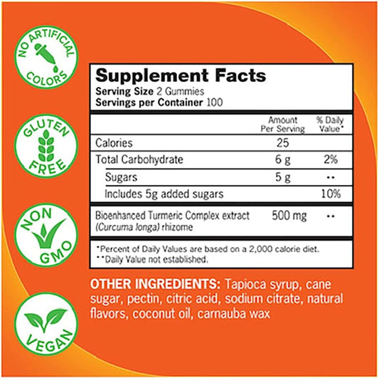 Qunol Turmeric Curcumin Gummies 500 mg Delicious Gummy Supplements Helps Support an Active Lifestyle, Orange, 60 Count