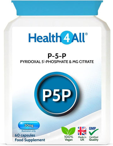Health4All P5P Pyridoxal 5'-Phosphate 50mg 60 Capsules (V) Biologicall30 Grams