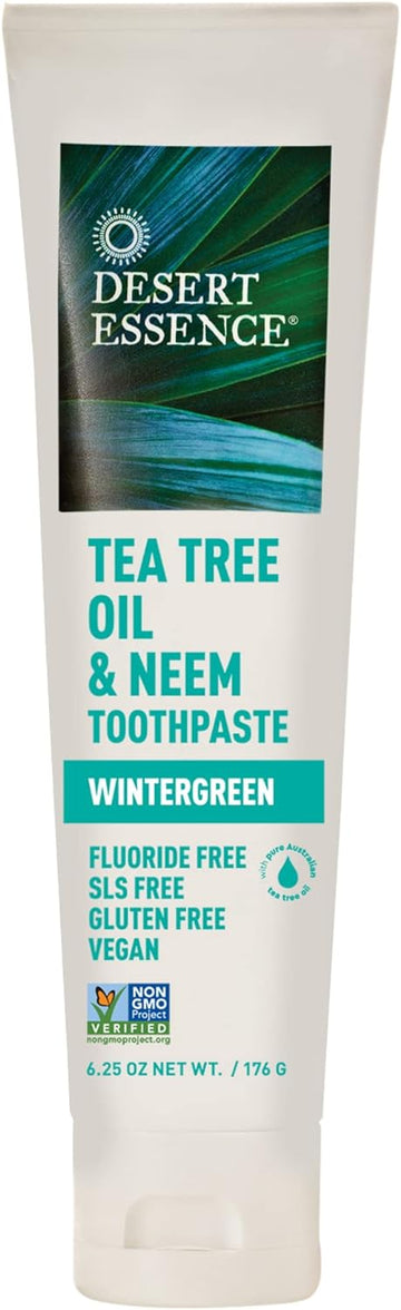 Desert Essence, Tea Tree Oil & Neem Toothpaste, uoride-Free with Baking Soda, Wintergreen, 6.25