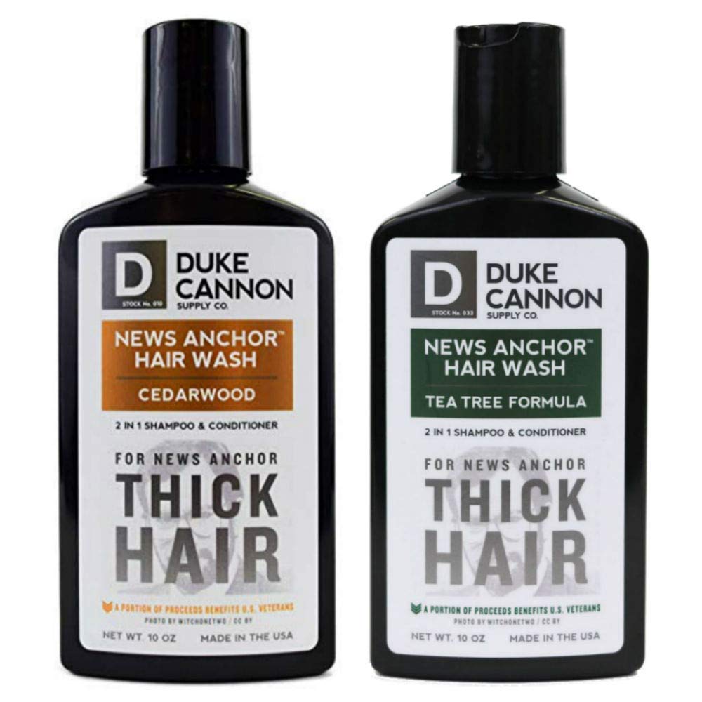 Duke Cannon Supply Co. News Anchor 2-in-1 Hair Wash Cedarwood, Tea Tree Formula Variety-Pack - Paraben Free, Protein for Strength, Superior Hydration, No Harsh Sulfates, 10  (Variety 2 Pack)