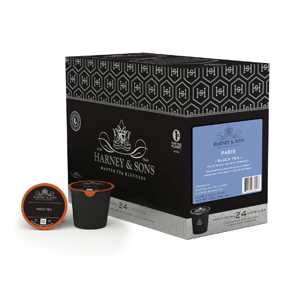 Harney and Sons Paris Black Single Serve Tea Pods, 48 Pack | Compatible with Keurig K Cup Brewers | No Sugar Added | One Capsule Per Cup