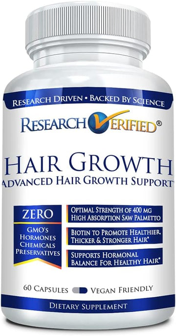 Research Verified Hair Growth Support - with Biotin, DHT Blockers & Vitamins - Hair Growth and Hair Loss Prevention, 1 Bottle (1 Month Supply)