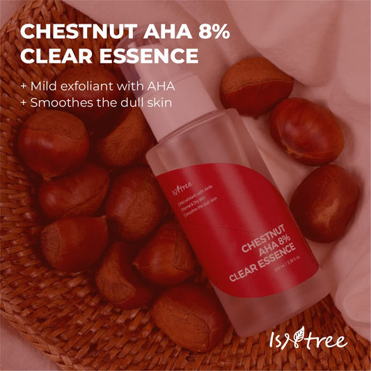 ISNTREE Chestnut AHA 8% Clear Essence 3.38   (100 ) / tightening pores chemical facial essence for dead skin cells upcycling ingredients chestnut shells