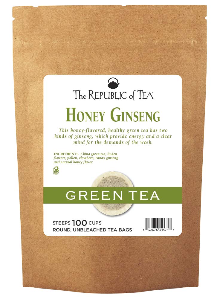 The Republic of Tea Honey Ginseng Green Super Refill, 100 Tea Bags
