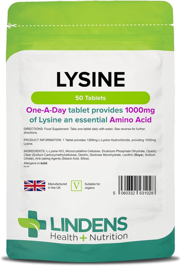 Lindens Lysine 1000mg Tablets - 50 Pack - Each Tablet Yields 1000mg Fr31.75 Grams