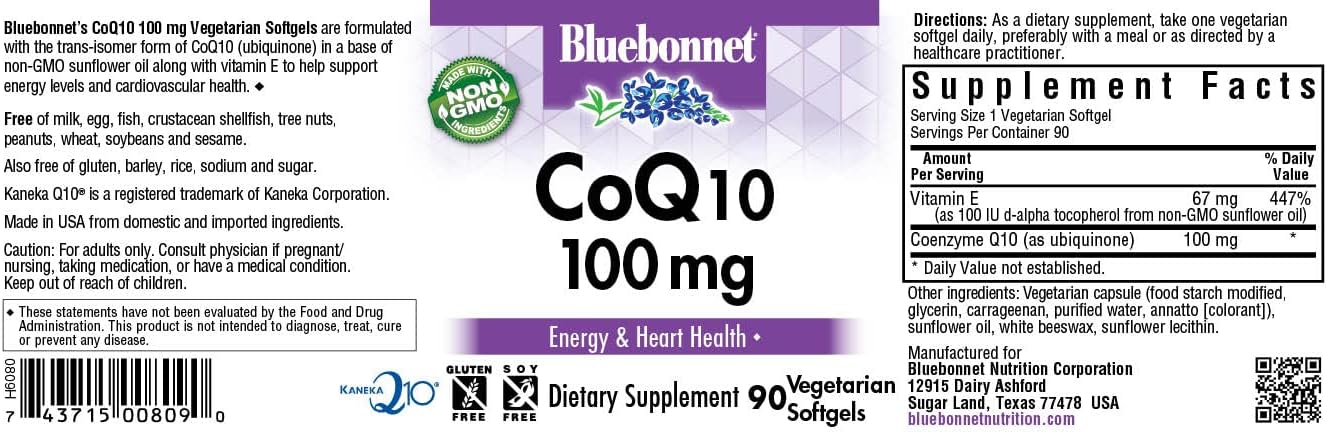 BlueBonnet CoQ-10 Vegetarian Softgels, 100 mg, 90 Count90 Count (Pack 