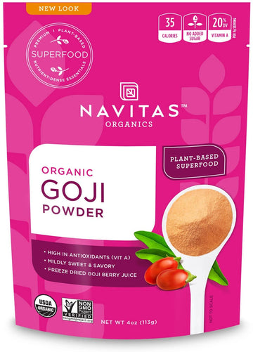 Navitas Organics Bag, 12 Servings — Organic, Non-GMO, Sun-Dried, Sulfite-Free, Goji Powder, 4 Ounce (Pack of 1)