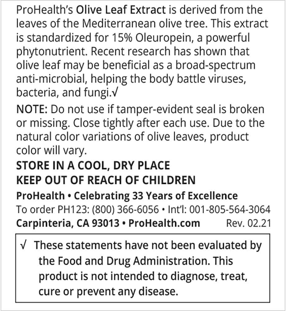 ProHealth Olive Leaf Extract (15% Oleuropein) (500 mg, 60 Veggie Capsu
