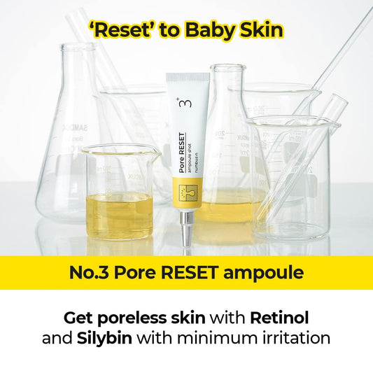 numbuzin No.3 Pore Reset Ampoule Shot | Retinol, Silybin, Niacinamide, Adenosine, Saggy Pores, Excess Sebum | Korean Skin Care for Face, 0.25