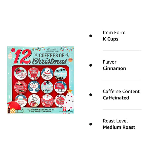12 Coffees of Christmas - 12 K cups Premium Holiday Gift Set Gourmet Coffee