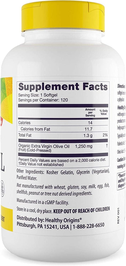 Healthy Origins Olive Oil, 1250 mg - Heart Health Supplement with Orga