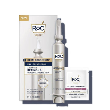 RoC Derm Correxion Fill + Treat Advanced Retinol Serum, Wrinkle Filler Treatment with Hyaluronic Acid for Forehead Wrinkles, Crow's Feet, Eleven Wrinkles, and Laugh Lines, 15ml