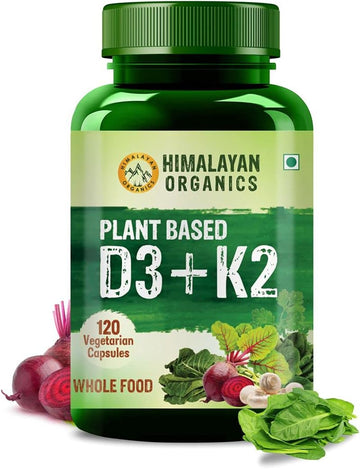 HIMALAYAN ORGANICS Organics Plant Based 600iU Supplement | Vitamin D3(Lichen) + K2(Menaquinone Mk7) | Faster Absorption