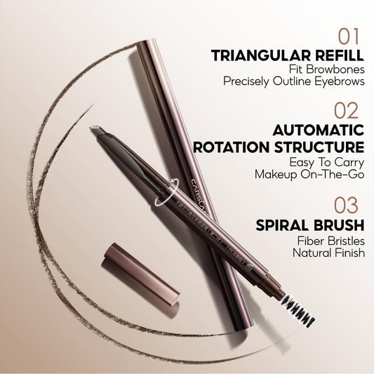 CRASLAN Makeup Brow Eyebrow Definer Pencil, Waterproof, Longlasting, Dual-Sided Brow Brush with Refill & Spoolie, 04 Smokey Brown,Triangle Tip