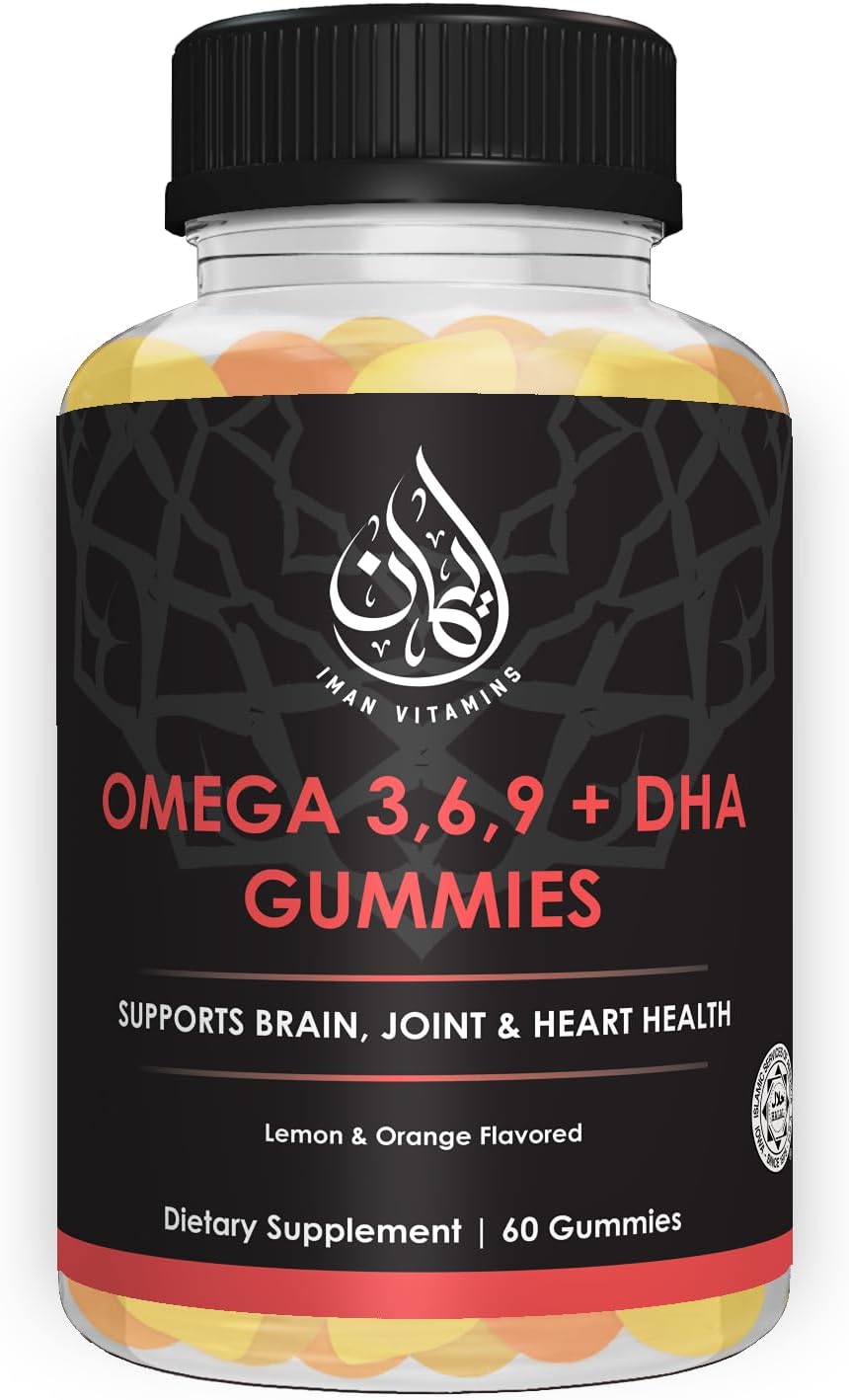 Iman Vitamins Halal Omega 3 6 9 + DHA Gummies for Adults | Supports Healthy Eyes, Brain, Immune & Heart Health | Vegetar