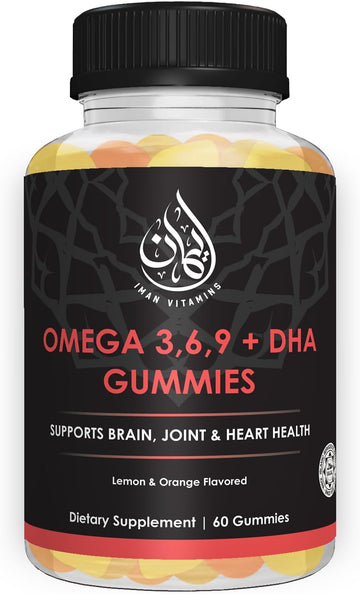 Iman Vitamins Halal Omega 3 6 9 + DHA Gummies for Adults | Supports Healthy Eyes, Brain, Immune & Heart Health | Vegetar