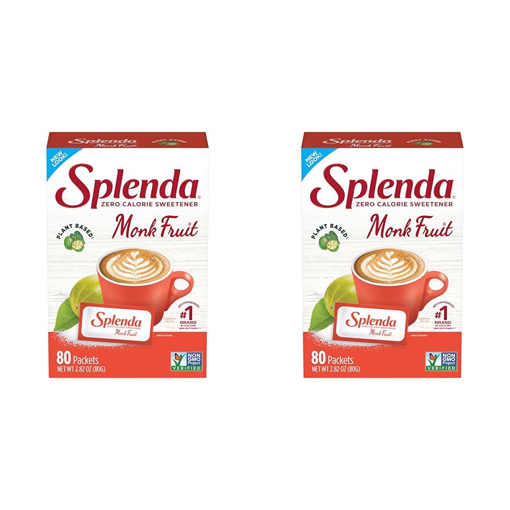 SPLENDA Monk Fruit Zero Calorie Plant Based Sweetener Substitute, Keto Sugar Alternative (80 Count) (Pack of 2)