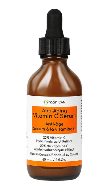 OrganiCAN DOUBLE SIZE (2 ) 20% Vitamin C Anti Aging Serum for Face with Hyaluronic Acid, Organic, Vegan - Skin Brightening - Face Care for Dark Spots, Fine Lines, Wrinkles