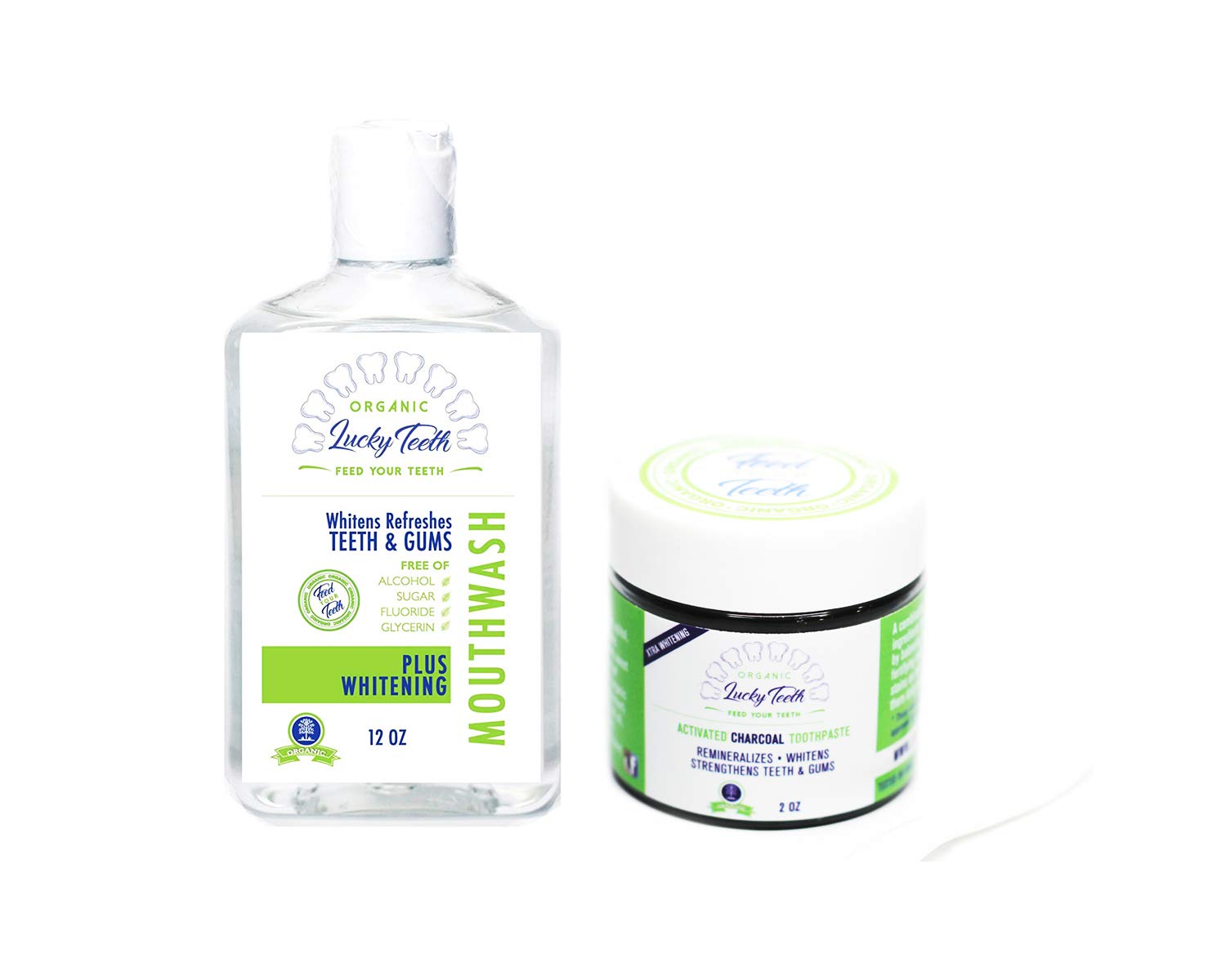Organic Oral Care Pack - Food Grade Peroxide Whitening Mouthwash + Activated Coconut Charcoal Toothpaste - by Lucky Teeth