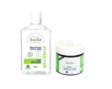 Organic Oral Care Pack - Food Grade Peroxide Whitening Mouthwash + Activated Coconut Charcoal Toothpaste - by Lucky Teeth