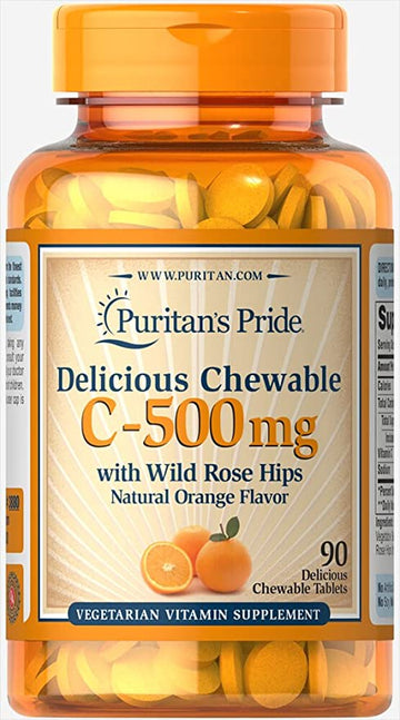 Puritans Pride Chewable Vitamin C-500 Mg with Rose Hips Chewables, 90 Count