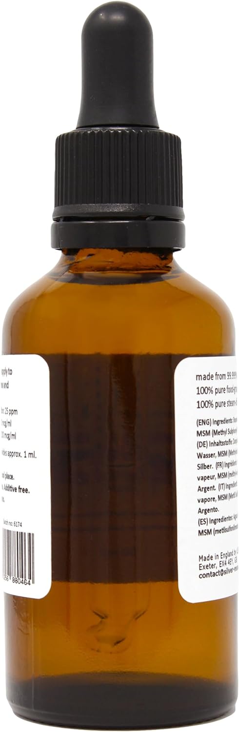 Silver-MSM 25 (Liquid) - 50 ml Glass Pipette in Glass Dropper Bottle

