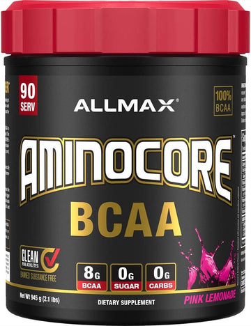 ALLMAX AMINOCORE BCAA, Pink Lemonade - 945 g Powder - 8.18 Grams of BC