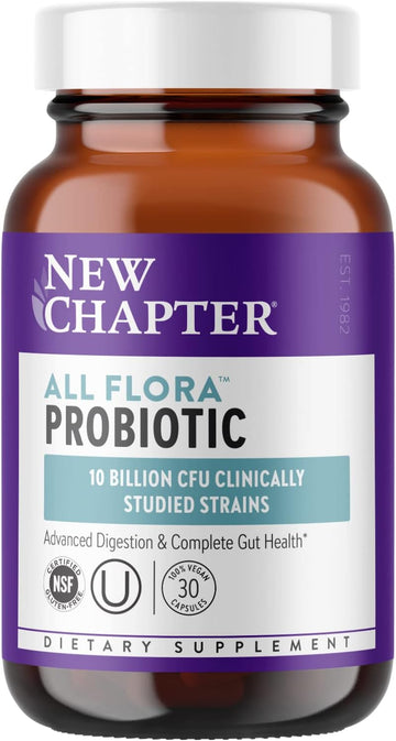 New Chapter Probiotic All-Flora - 30 Ct (1 Month Supply) For Advanced Digestion & Complete Gut Health With Prebiotics +