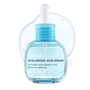 ZealSea Hyaluronic Acid Serum for Face with Vitamin B5, Travel Facial Moisturizing Serum, Plumping Anti-Aging Face Hydrating Serum for Fine Lines and Wrinkles All Skin Types, 1 .