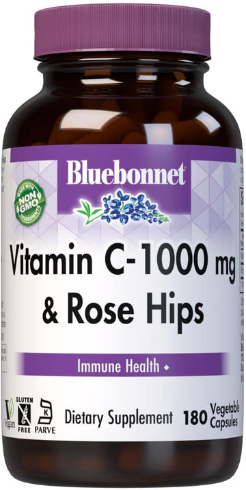 BlueBonnet Vitamin C 1000 mg Plus Rosehips Vegetable Capsules, 180 Count (743715005754)