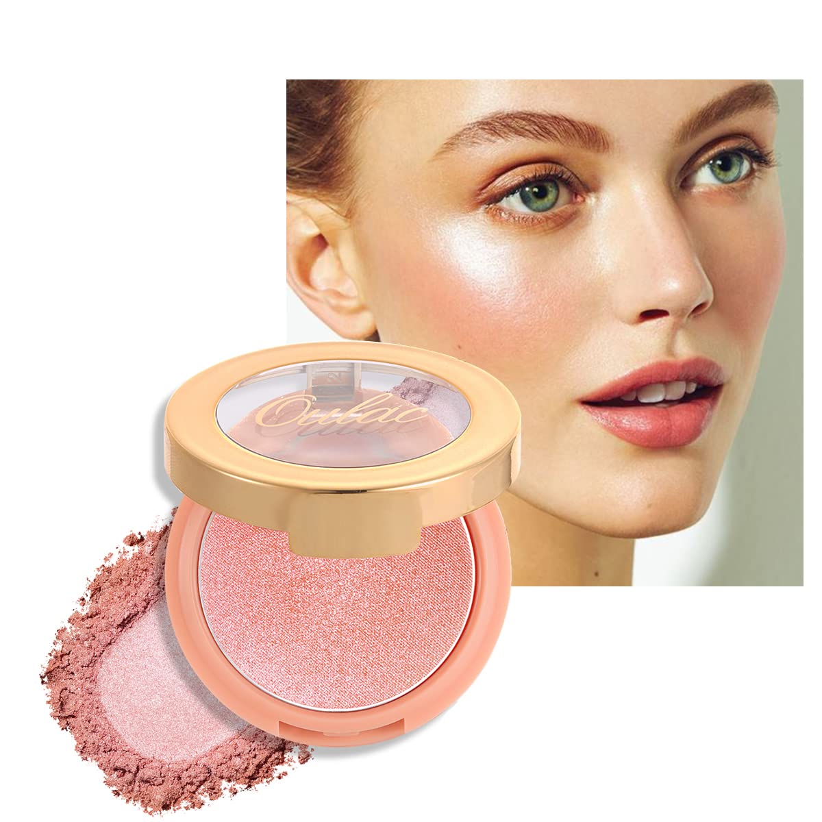 OULAC Lumious Blush Makeup| 2 in 1 Cream Blush & Highlighter| Shimmer Metallic Glow| Shape & Highlight Face| Cruelty-Free & Highlight Bling| Pink Blush 4.8g
