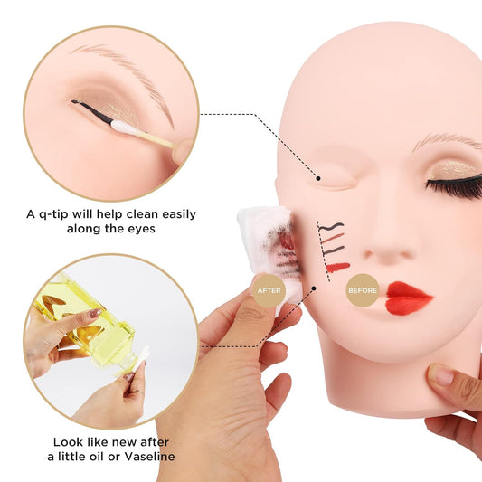 LASHVIEW Lash Mannequin Head, Practice Training Head,Make Up and Lash Extention,Cosmetology Doll Face Head,Soft-Touch Rubber Practice Head,Easy to Clean by Skincare Essential Oil