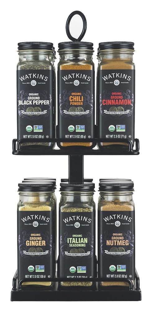 Watkins Countertop Two Tier Rotating Spice Rack, Includes 16 Organic S