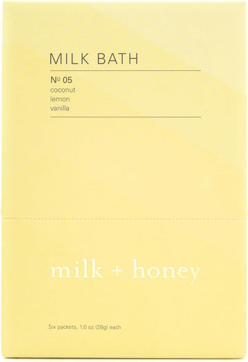 milk + honey Milk Bath No. 05, with Coconut Oil, Vanilla, and Lemon and Peel Oil, Moisturizing, Luxurious Milk Bath, 6  (6 1 Packets)