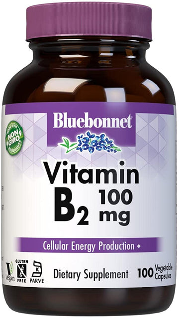 Bluebonnet Nutrition Vitamin B2 100 mg, For Cardiovascular and Nervous System Health, Soy-Free, Gluten-Free, Kosher Certified, Dairy-Free, Vegan, Non-GMO, 100 Vegetable Capsules, 100 Servings Brand: BlueBonnet