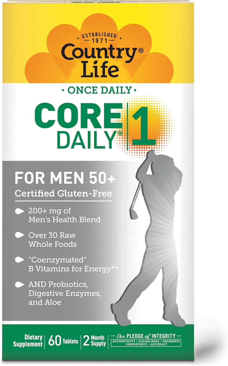 Country Life Core Daily-1 Multivitamin for Men 50+, Energy Support, 60