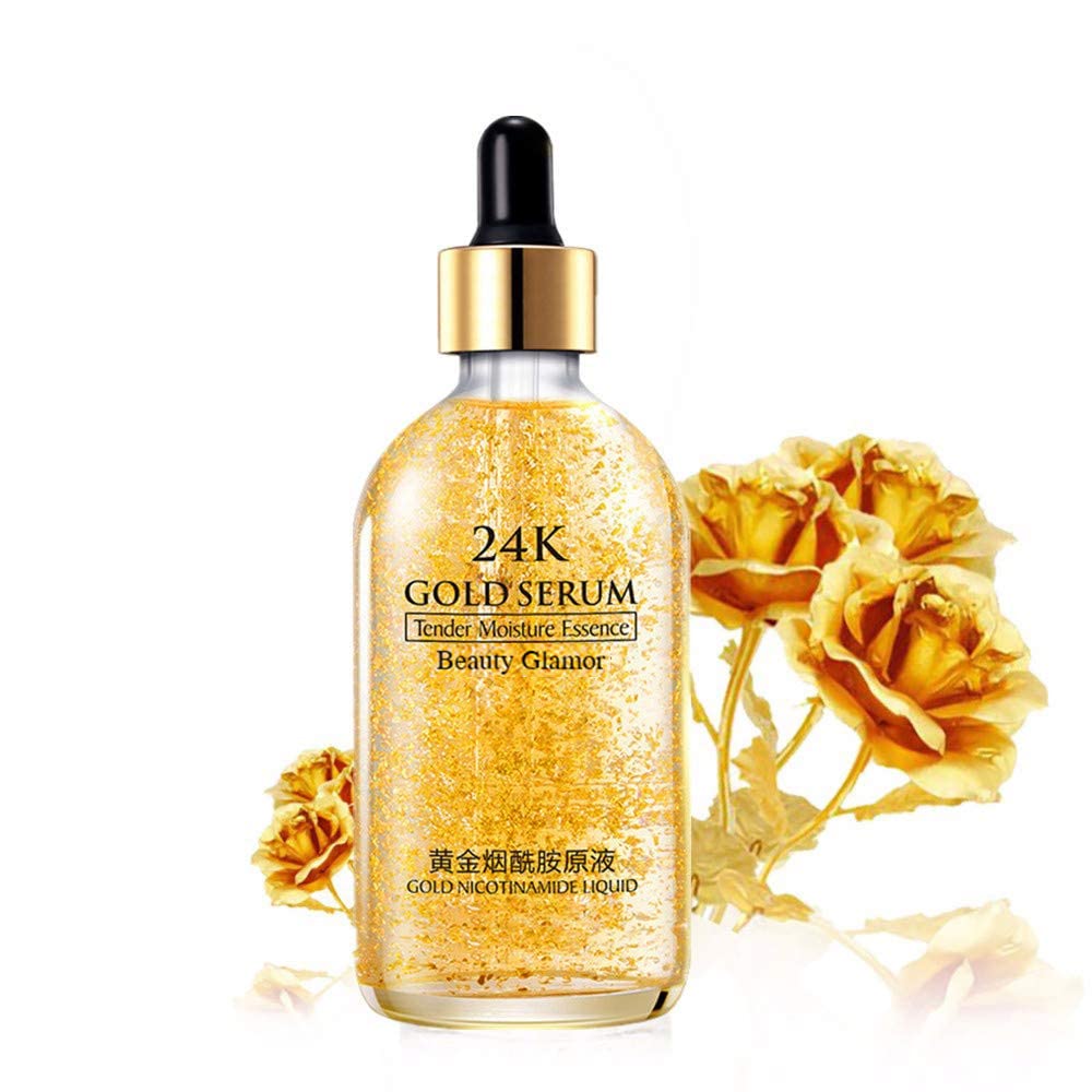 24k Gold Foil Essence Serum, Moisturizing Anti-Aging Anti-Redness Acne Treatment Essence Cream, Face Skin Gold Essence Serum Nicotinamide(30/1 )