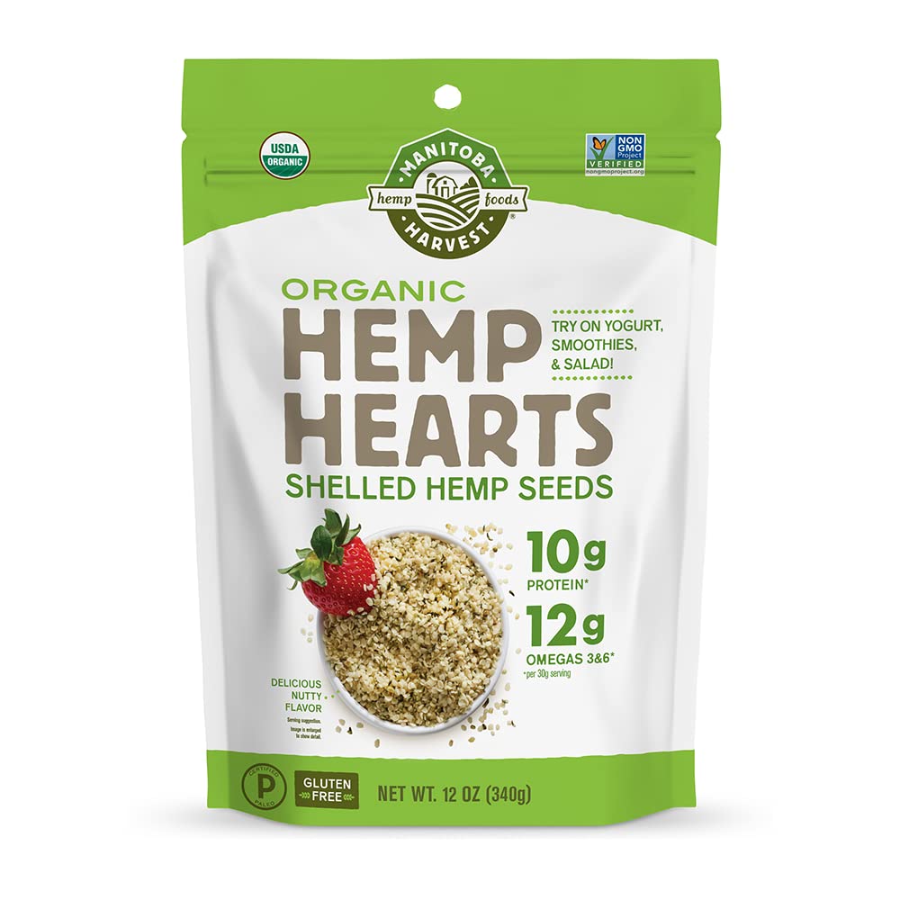 Organic Hemp Hearts, 10g Plant Based Protein and 12g Omega 3 & 6 per Srv | Smoothies, yogurt & salad | Non-GMO, Vegan, Keto, Paleo, Gluten Free | Manitoba Harvest