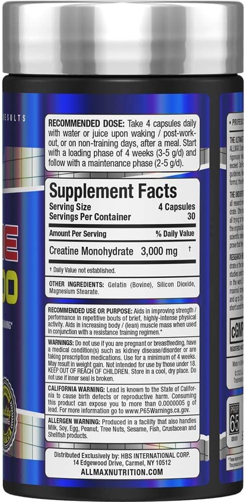 ALLMAX Essentials CREATINE 3000 (120 Capsules) - Improves Performance