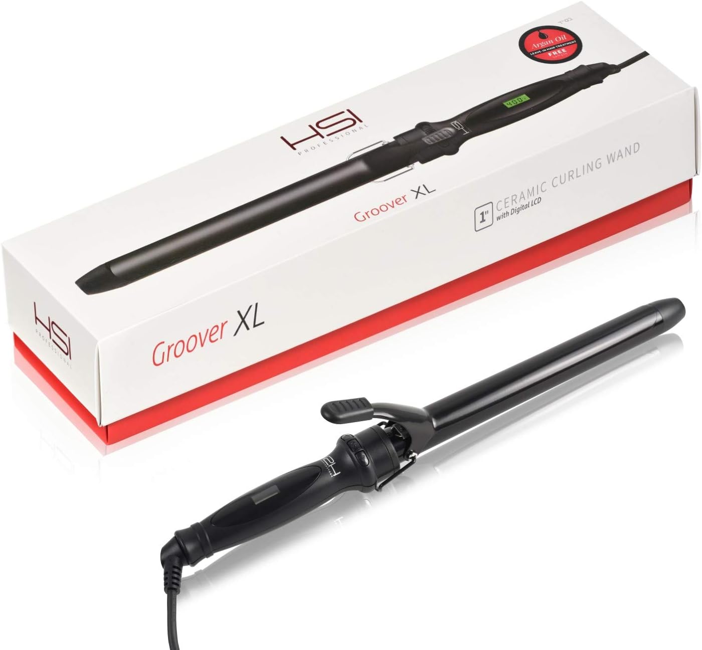 HSI Professional Groover XL 1-Inch Digital LCD Ceramic Curling Iron Wand - Ionic Curler & Hairstyling Rod w/ Tourmaline Barrel - Easy Curl Setting for All Hair Types