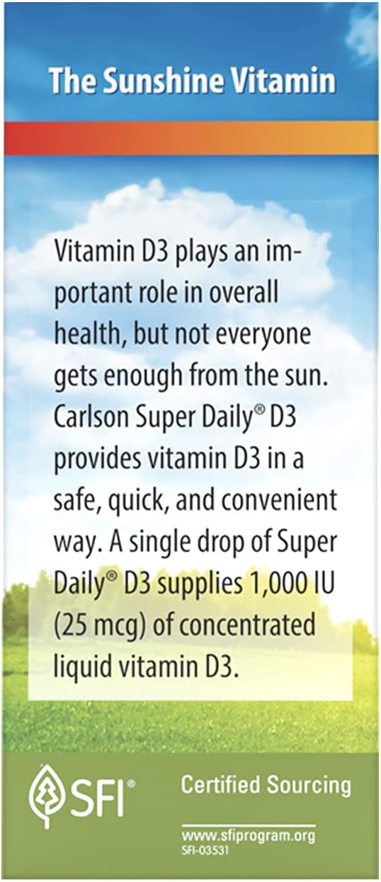 Carlson - Super Daily D3, Vitamin D Drops, 1,000 IU (25 mcg) per Drop,