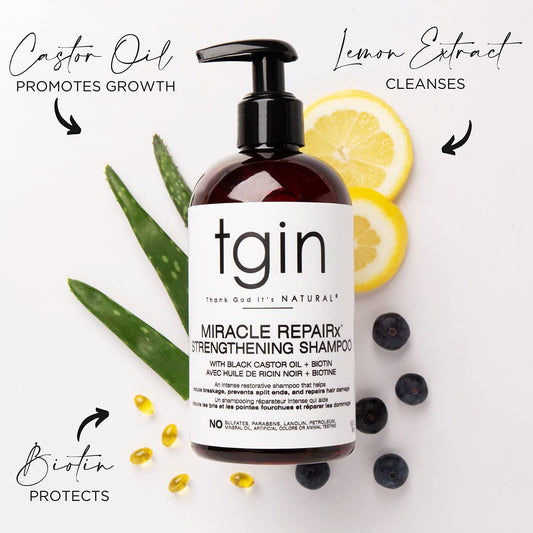 tgin Miracle RepaiRx Strengthening Shampoo For Damaged Hair with Black Castor Oil and Biotin - Repair - Protect - Restore - 13