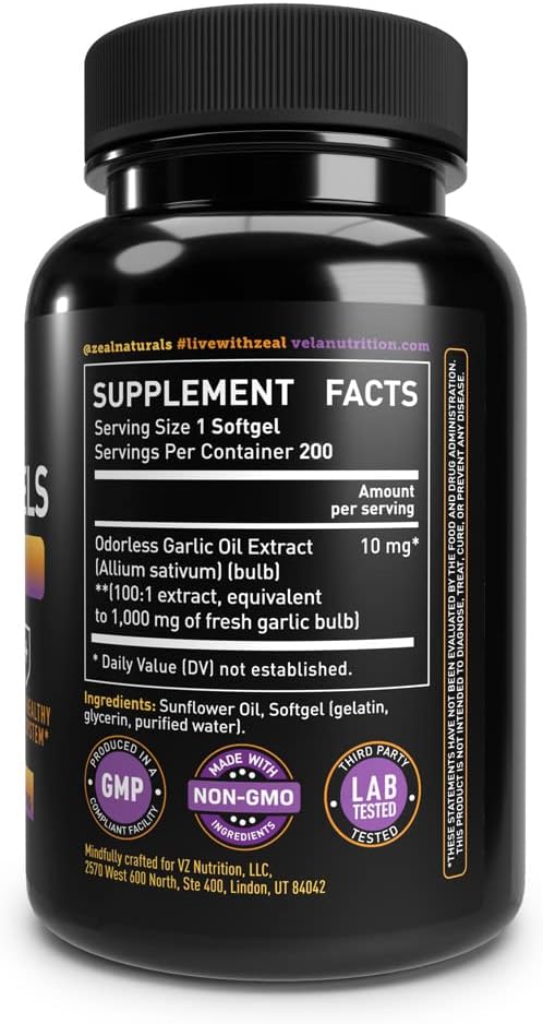 Vla Odorless Garlic Supplement | 1,000 mg per Serving | Support Heart Health, Circulation, and Immune System | GMP Cert