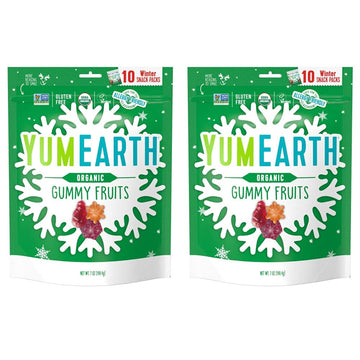 YumEarth Holiday Organic Gummy Fruits, 10-7.0 Ounce Winter Snack Packs, Allergy Friendly, Gluten Free, Non-GMO, Vegan, N