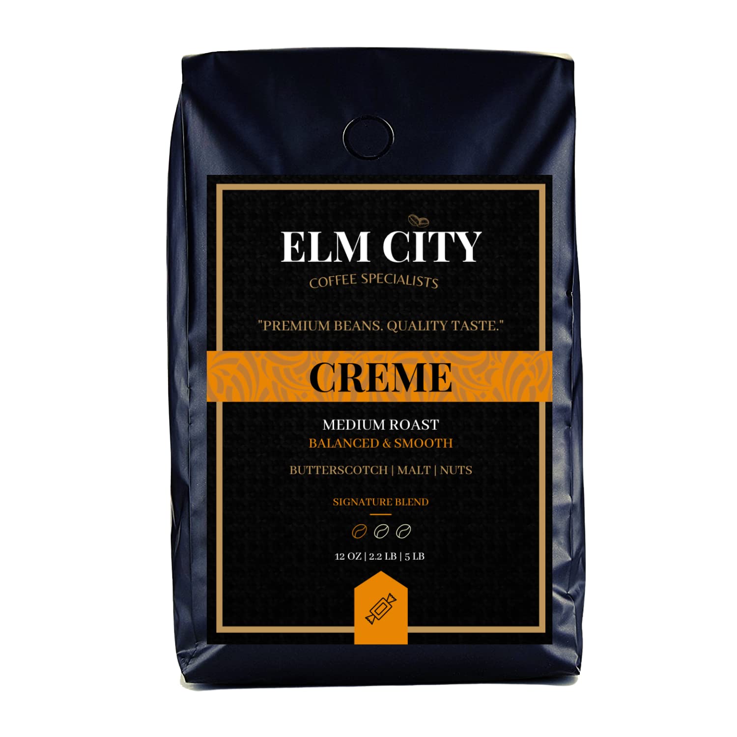 Espresso Whole Bean Coffee by Elm City Coffee Specialists, Medium Roast, 100% Arabica, Hints of Butterscotch, Malt and Nuts, Low Acid, Balanced and Smooth, Ideal for Espresso, Drip or Cold Brew,