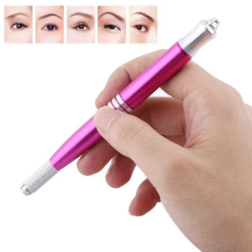 Eyebrow Tattoo Round Microblading Blade Needle Pen Double-Ended Multifunctional Manual Makeup Tool Permanent Cosmetic Equipment, Rose Red