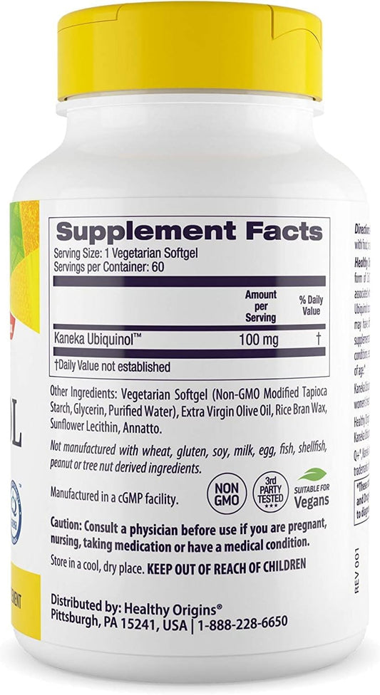 Healthy Origins Ubiquinol Vegan Formula (Active Form of CoQ10), 100 mg