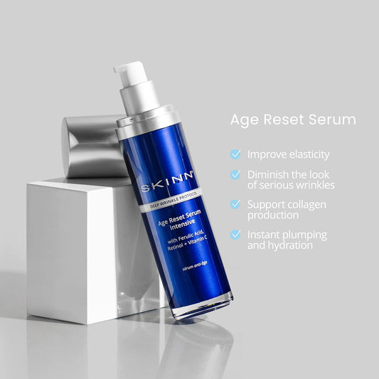 SKINN Deep Wrinkle Facial Serum, Intensive Age Reset Serum - Anti Wrinkle Repair Face Serum - Hydrating & Plumping Anti Aging Serum Reduces Fine Lines - Ferulic Acid, Retinol, Vitamin C & NAD